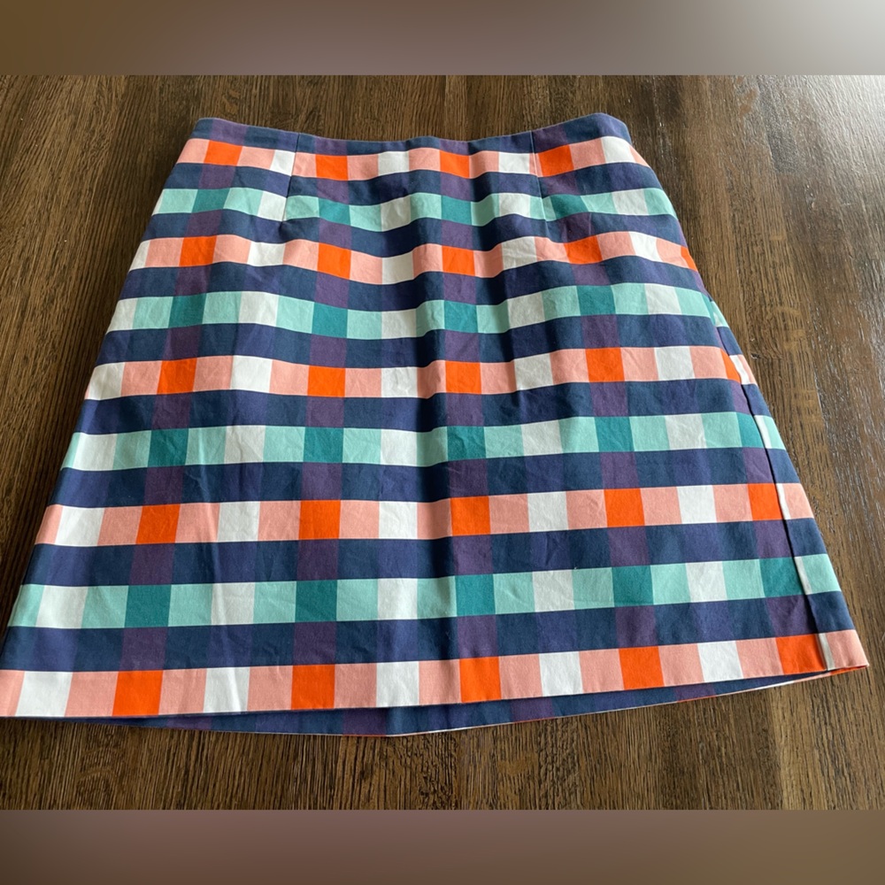 Kate Spade Saturday Skirt Green Orange Blue Plaid Preppy size 2